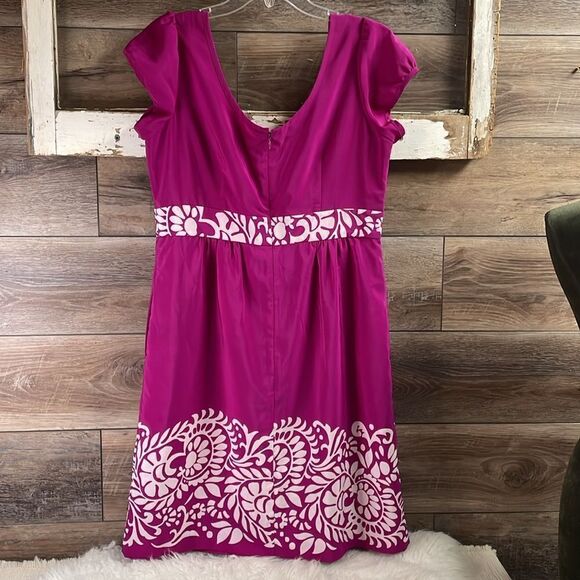 Banana Republic Ladies Fushia and White Scoop Neck Above Knee Dress Size 12 - Picture 5 of 11